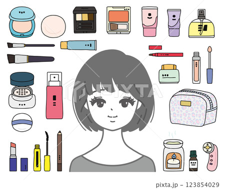 女性とメイク用品のイラストセット 123854029