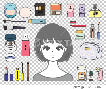 女性とメイク用品のイラストセット 123854029