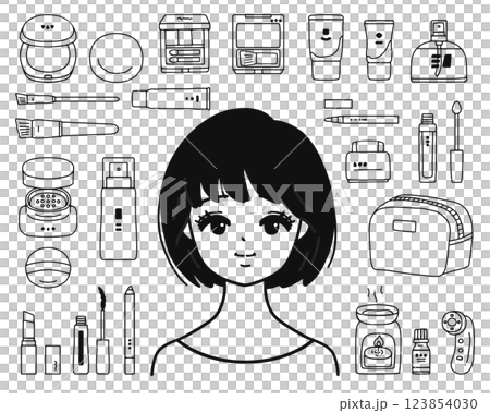 婦女與化妝用品線描圖解集 123854030