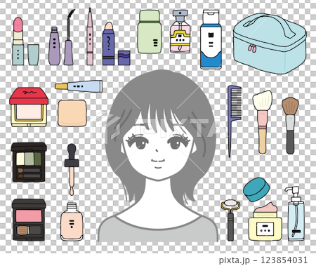 婦女與化妝用品插圖集 123854031