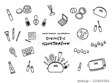 かわいい手描きのコスメイラストセット 123854162