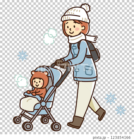 母親推著嬰兒車散步 123854166