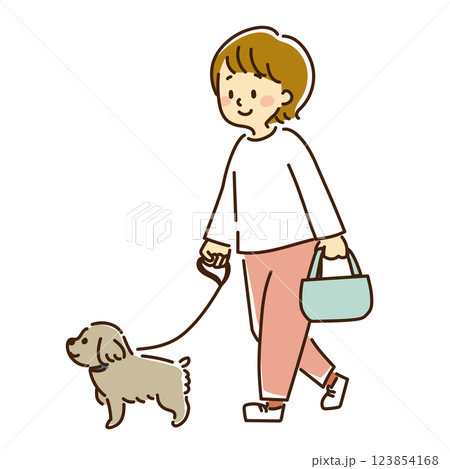 犬の散歩をする女性 犬の散歩をする女性 123854168