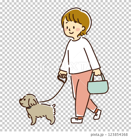 犬の散歩をする女性 犬の散歩をする女性 123854168