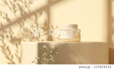 Cosmetic cream in a glass jar. Skin care concept. Background for beauty products 123854218
