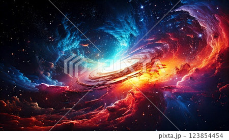 色とりどりの星雲と星々が輝く銀河の神秘的な宇宙風景	 色とりどりの星雲と星々が輝く銀河の神秘的な宇宙風景	 123854454