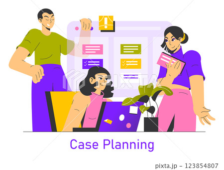 Case Planning concept. Planning involves collaborative efforts among team members to strategize and organize tasks effectively. It enhances productivity and ensures clear communication for successful 123854807