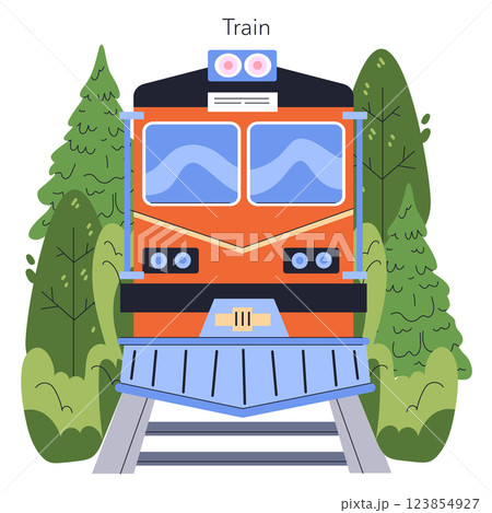 Train travel experience on a scenic route, showcasing the connection between nature and transportation. Ideal for adventure seekers and those appreciating rail journeys, this illustration captures the Train travel experience on a scenic route, showcasing the connection between nature and transportation. Ideal for adventure seekers and those appreciating rail journeys, this illustration captures the 123854927