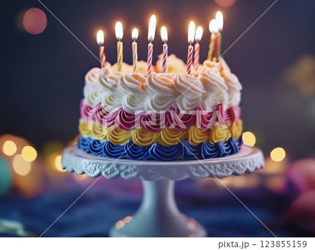 ロウソクの乗ったお誕生日ケーキ　AI画像 123855159