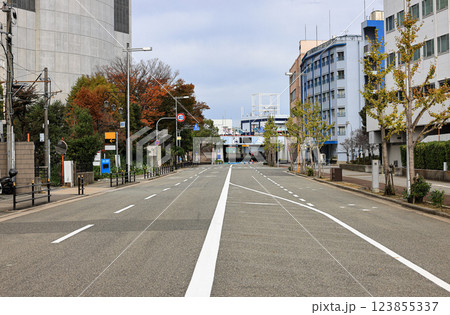 Empty road In suburbs of Osaka, Japan. 123855337