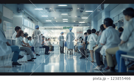 医療機関で予防接種を待つ人のイメージ 123855466