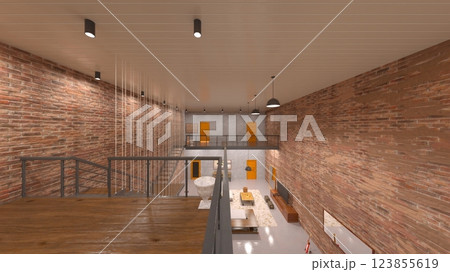 レンガの壁のミーティングルーム 123855619
