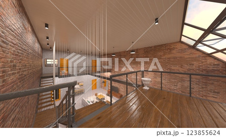 レンガの壁のミーティングルーム 123855624