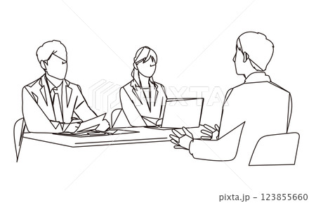 会社の面接のビジネスシーンの線画イラスト 123855660