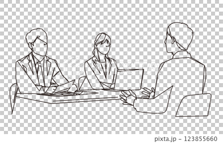 会社の面接のビジネスシーンの線画イラスト 123855660