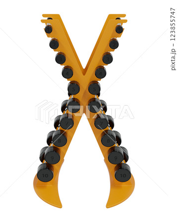 Gym Dumbbell rack in X shape, a stand for weightlifting gym equipment Gym Dumbbell rack in X shape, a stand for weightlifting gym equipment 123855747