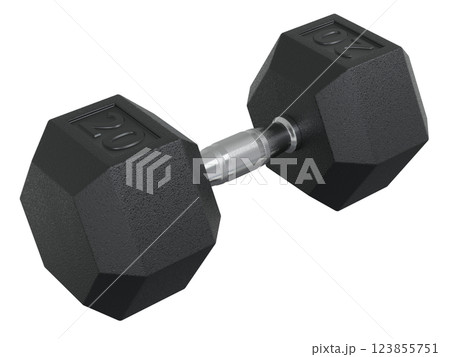 Hex Dumbbell with number 20, weightlifting gym equipment side view 123855751