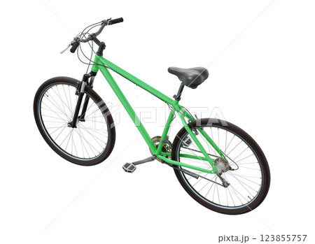 Green bicycle, side top view isolated on white background, 3D illustration Green bicycle, side top view isolated on white background, 3D illustration 123855757
