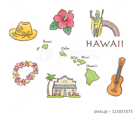 かわいいおしゃれなハワイのイラスト素材　ハワイアン　HAWAII 123855873