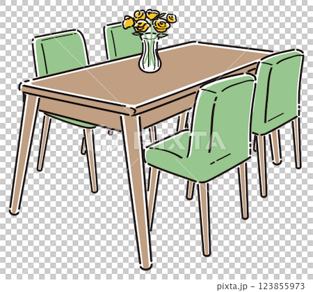 4人掛けダイニングテーブルセットのイラスト　線画 123855973