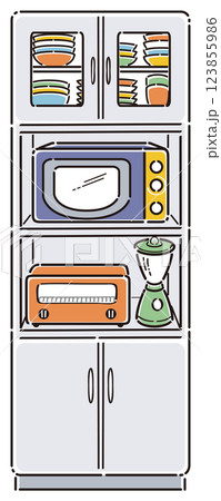 電子レンジと食器が入った収納棚のイラスト 線画 電子レンジと食器が入った収納棚のイラスト 線画 123855986