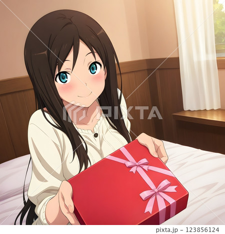 プレゼントを渡す女性　贈り物　告白　バレンタイン　クリスマス　ハート 123856124