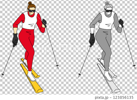 Skiing, cross country competition athletes illustration set Skiing, cross country competition athletes illustration set 123856135