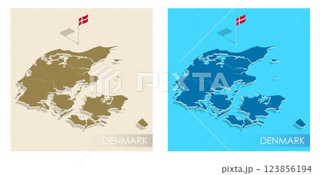Denmark country flag installed on geographic positioning map point of country territory. Danish commonwealth banner on land and sea. Festive patriotic HD format template for independence day Denmark country flag installed on geographic positioning map point of country territory. Danish commonwealth banner on land and sea. Festive patriotic HD format template for independence day 123856194