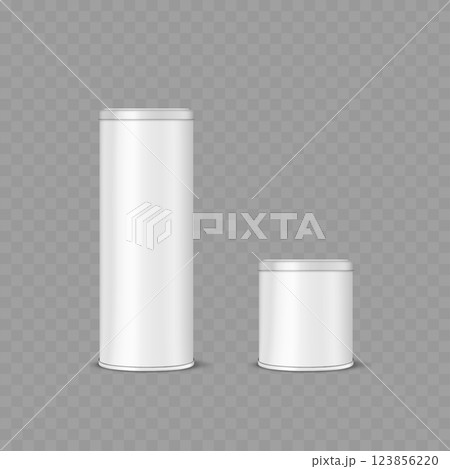 White Tin Can Mockup Set Vector 123856220