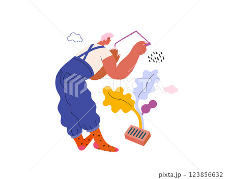 Life Unframed: Painter -modern flat vector concept illustration of a man drawing a house on the wall. Metaphor of unpredictability, imagination, whimsy, cycle of existence, play, growth and discovery 123856632