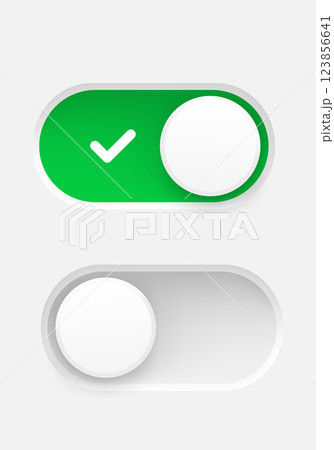 Interface toggle buttons set. On Off switch. 3d vector element idolated on white background Interface toggle buttons set. On Off switch. 3d vector element idolated on white background 123856641