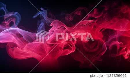Abstract Swirls of Vibrant Red Smoke on a black background. Dark Backdrop Dense vape multicolored colors 123856662