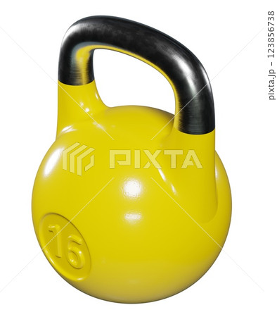 Olympic kettlebell, heavy cast yellow iron powerlifting equipment with number 16 123856738