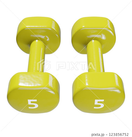 Round vinyl rubber Dumbbells, weightlifting gym equipment side view 123856752