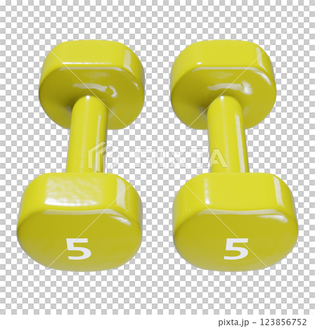 Round vinyl rubber Dumbbells, weightlifting gym equipment side view 123856752