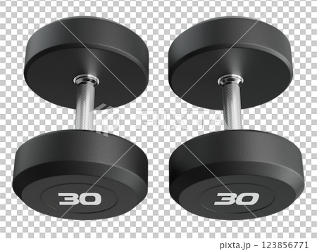 Two Blank Round Rubber Dumbbells with number 30, weightlifting gym equipment 123856771