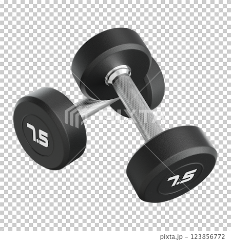 Two blank Round Rubber Dumbbells with number 7.5, weightlifting gym equipment 123856772