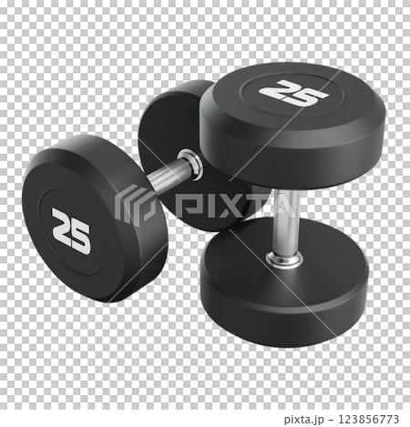 Two Blank Round Rubber Dumbbells with number 25, weightlifting gym equipment 123856773