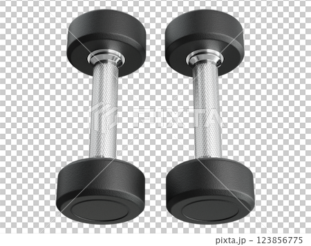 Two Blank Round Rubber Dumbbells, weightlifting gym equipment top view 123856775
