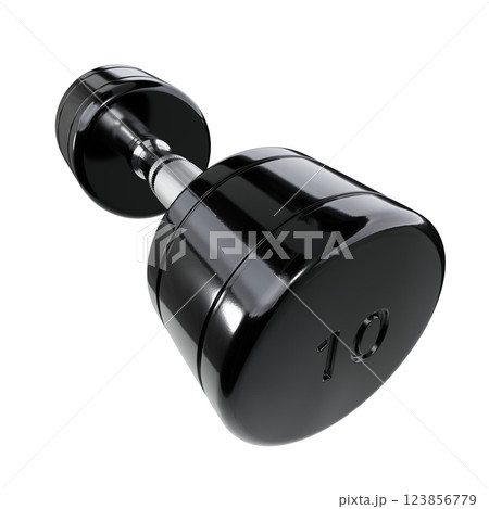 Round Chrome Dumbbell with number 10, weightlifting gym equipment wide angle view 123856779