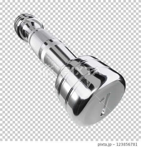 Round Chrome Dumbbell with number 1, weightlifting gym equipment wide angle view 123856781