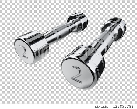 Two blank Round Dumbbells with number 2, chrome weightlifting gym equipment 123856782
