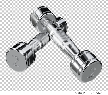 Two blank Round Dumbbells with number 2, chrome weightlifting gym equipment 123856785