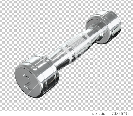 Round Chrome Dumbbell with number 2, weightlifting gym equipment side view 123856792