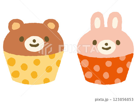 くまとうさぎのかわいいカップケーキのイラスト 123856853