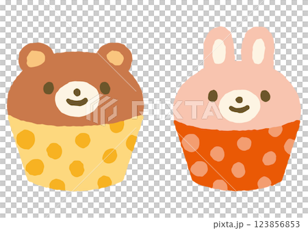くまとうさぎのかわいいカップケーキのイラスト 123856853