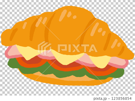 Croissant sandwich illustration (ham, cheese, tomato) Croissant sandwich illustration (ham, cheese, tomato) 123856854