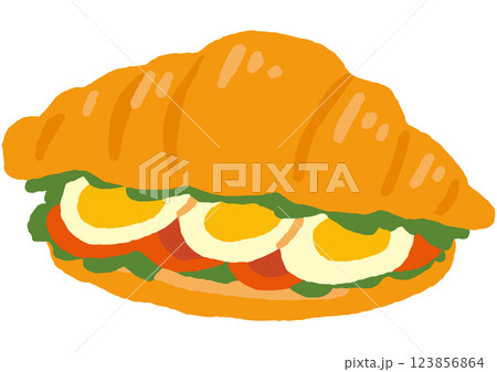 クロワッサンサンドのイラスト(たまご・トマト・レタス) クロワッサンサンドのイラスト(たまご・トマト・レタス) 123856864