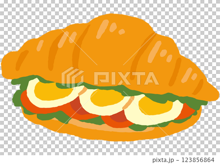 クロワッサンサンドのイラスト(たまご・トマト・レタス) クロワッサンサンドのイラスト(たまご・トマト・レタス) 123856864
