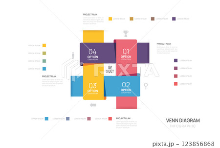 Venn diagram infographic chart template for business start up presentation vector illustration. Venn diagram infographic chart template for business start up presentation vector illustration. 123856868